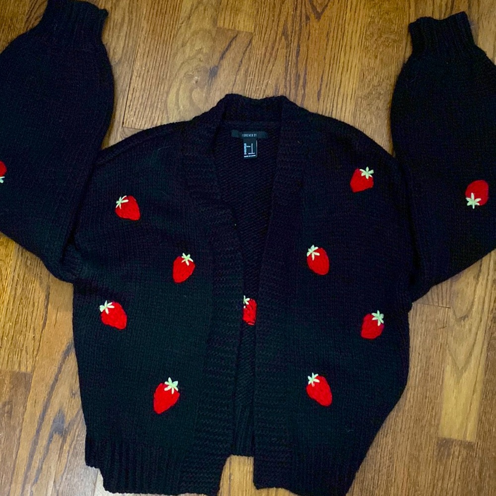 Black cardigan with strawberries